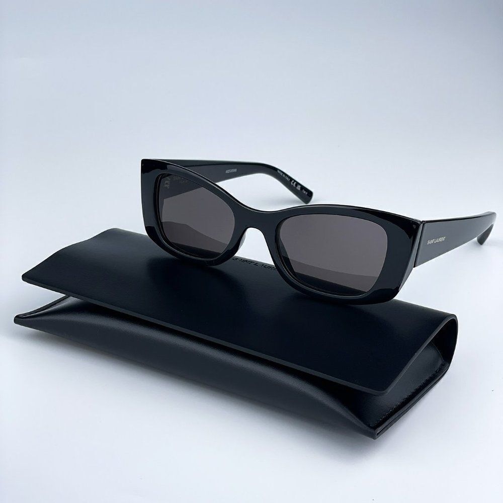 NEW Saint Laurent SL593 001 Black Square Unisex Sunglasses - Picture 2 of 11